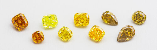 Coloured diamonds in different shades of yellow