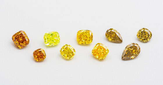 Coloured diamonds in different shades of yellow